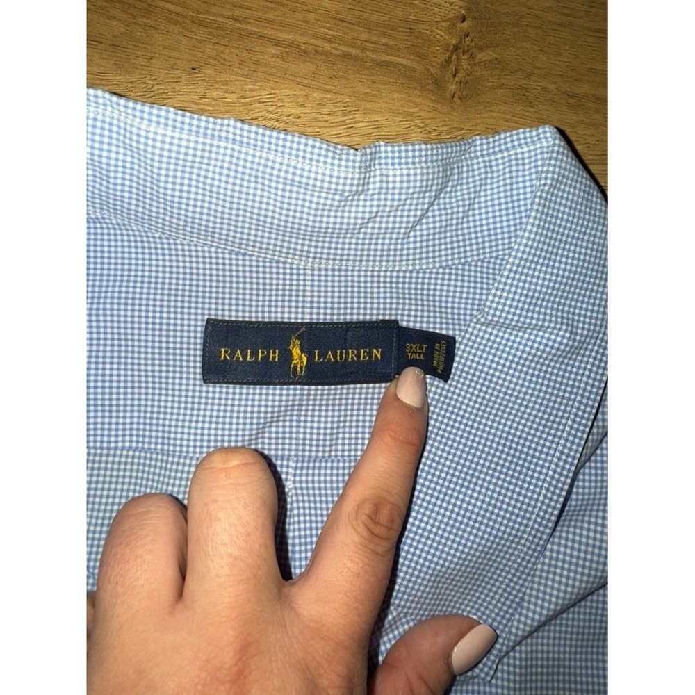 Ralph Lauren Button Down Gingham Shirt Blue White Cotton Mens 3XLT Quiet Luxury - Picture 3 of 4